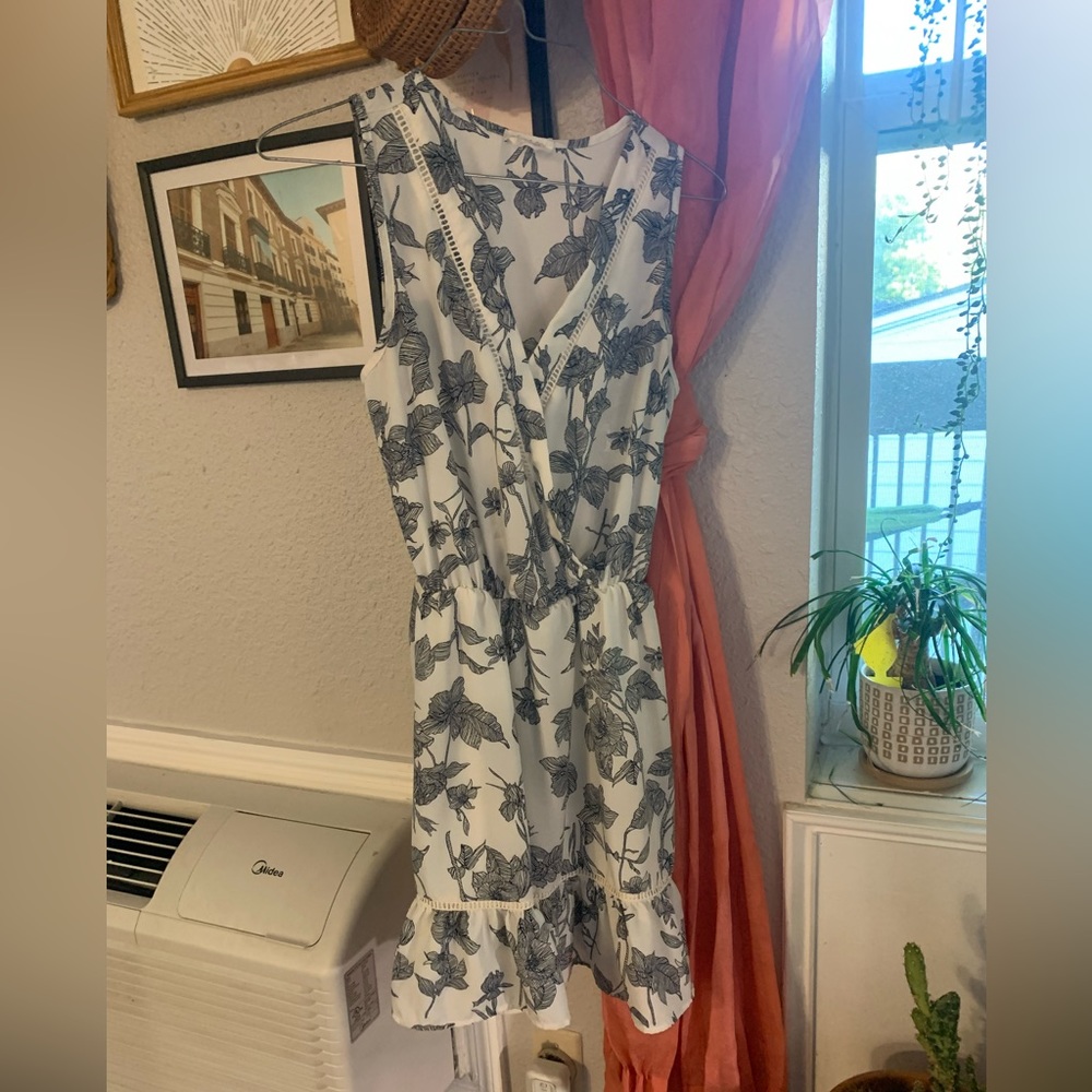 white floral mini dress